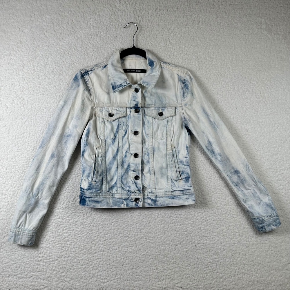 Big Star Denim Jacket Womens Acid Wash Stretch Trucker XS Light Blue Grunge Punk